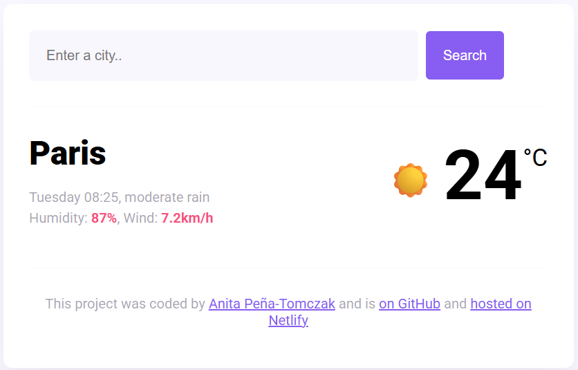 screenshot of a weather app